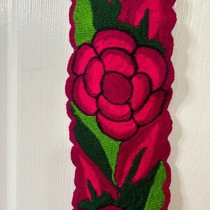 Pink and green floral belt. Hand made in Mexico.